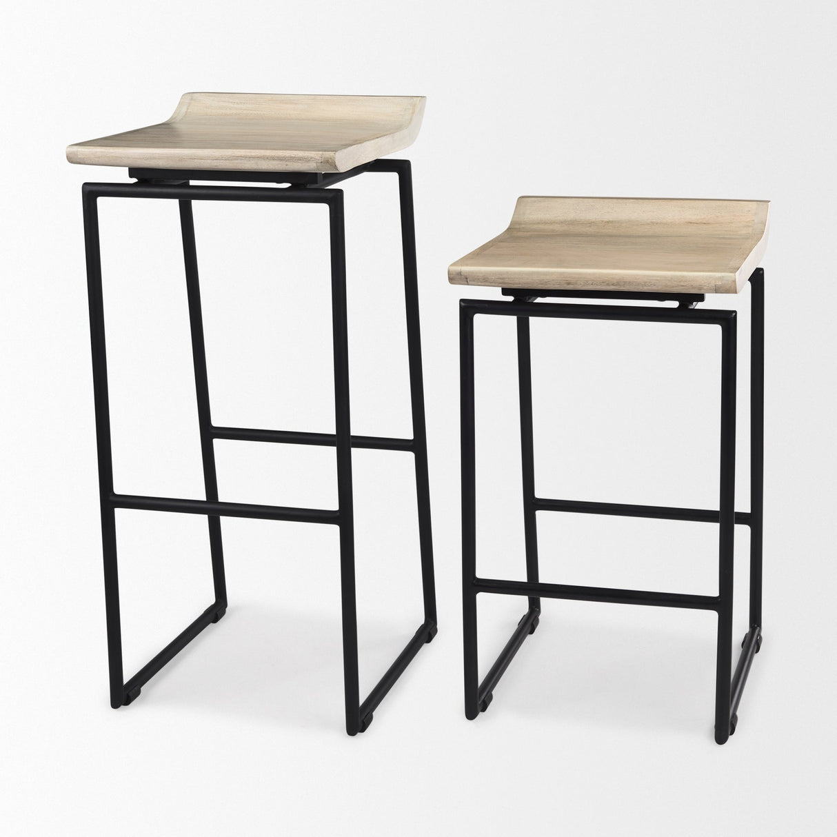Givens 31.8"H Seat Height Natural Wood W/Black Metal Frame Bar Stool by Mercana at Eve Furniture