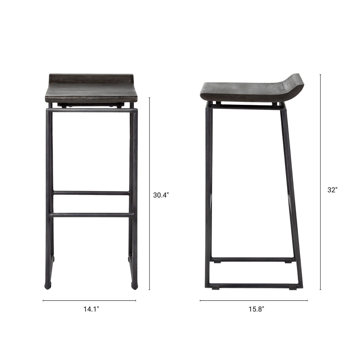 Givens Black Wood Seat Black Metal Base Stool by Mercana at Eve Furniture