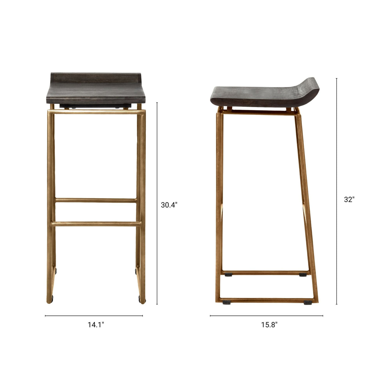 Givens Brown Wood Seat Gold Metal Base Stool by Mercana at Eve Furniture
