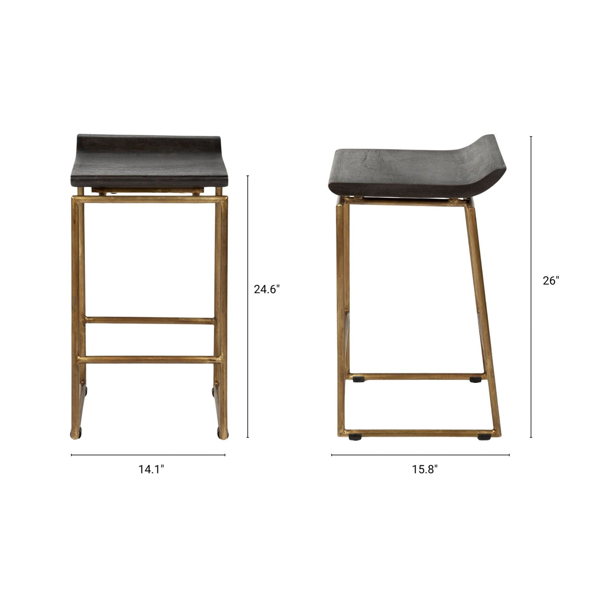 Givens Brown Wood Seat Gold Metal Frame Stool by Mercana at Eve Furniture