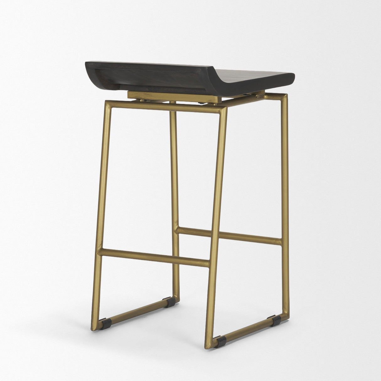 Givens Brown Wood Seat Gold Metal Frame Stool by Mercana at Eve Furniture