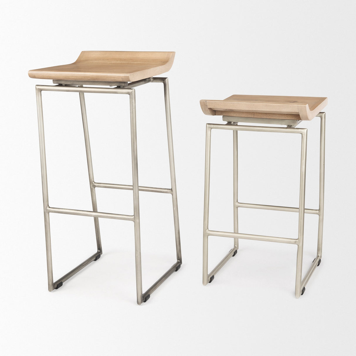 Givens 25.8"H Seat Height Brown Wood W/Silver Metal Frame Counterstool by Mercana at Eve Furniture
