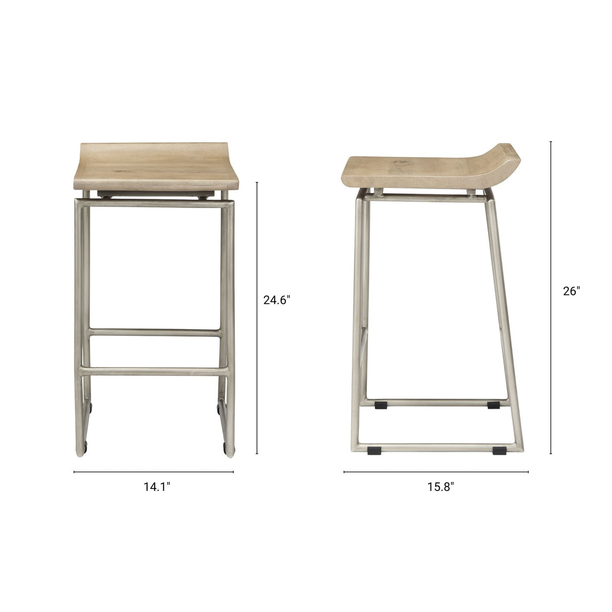 Givens 25.8"H Seat Height Brown Wood W/Silver Metal Frame Counterstool by Mercana at Eve Furniture
