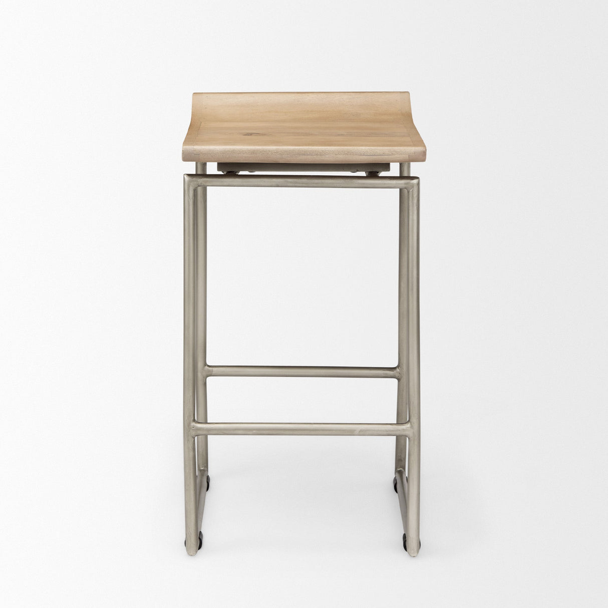 Givens 25.8"H Seat Height Brown Wood W/Silver Metal Frame Counterstool by Mercana at Eve Furniture