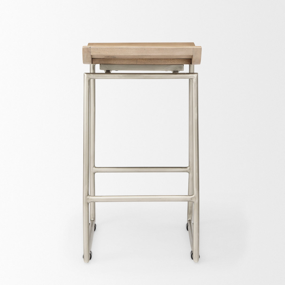 Givens 25.8"H Seat Height Brown Wood W/Silver Metal Frame Counterstool by Mercana at Eve Furniture