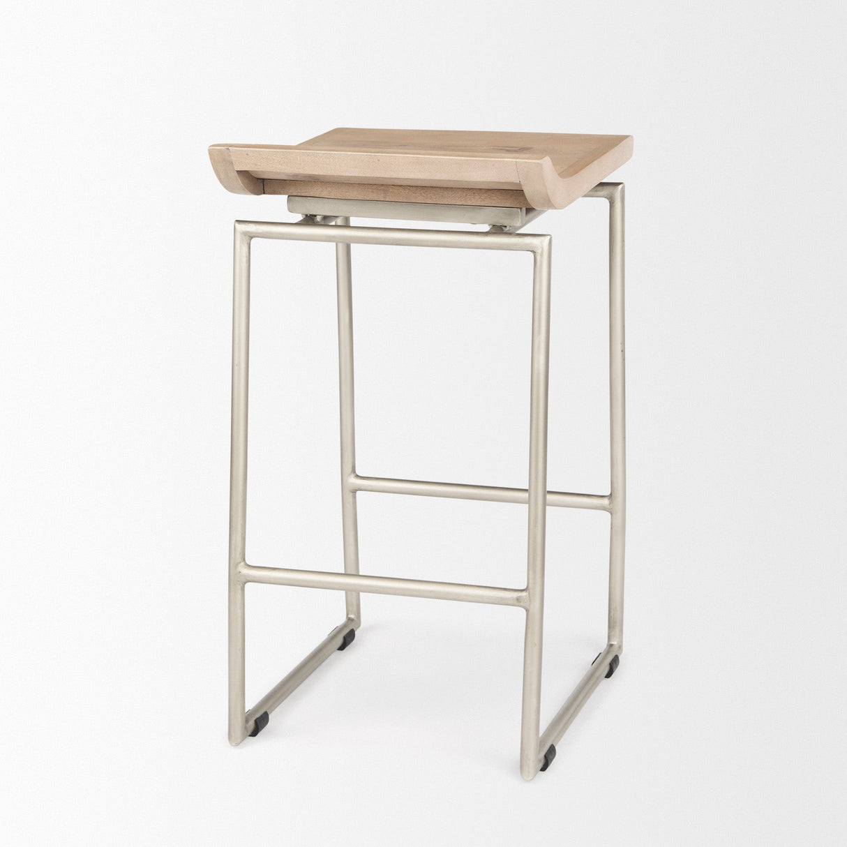 Givens 25.8"H Seat Height Brown Wood W/Silver Metal Frame Counterstool by Mercana at Eve Furniture