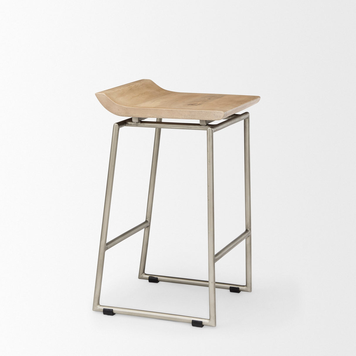 Givens 25.8"H Seat Height Brown Wood W/Silver Metal Frame Counterstool by Mercana at Eve Furniture