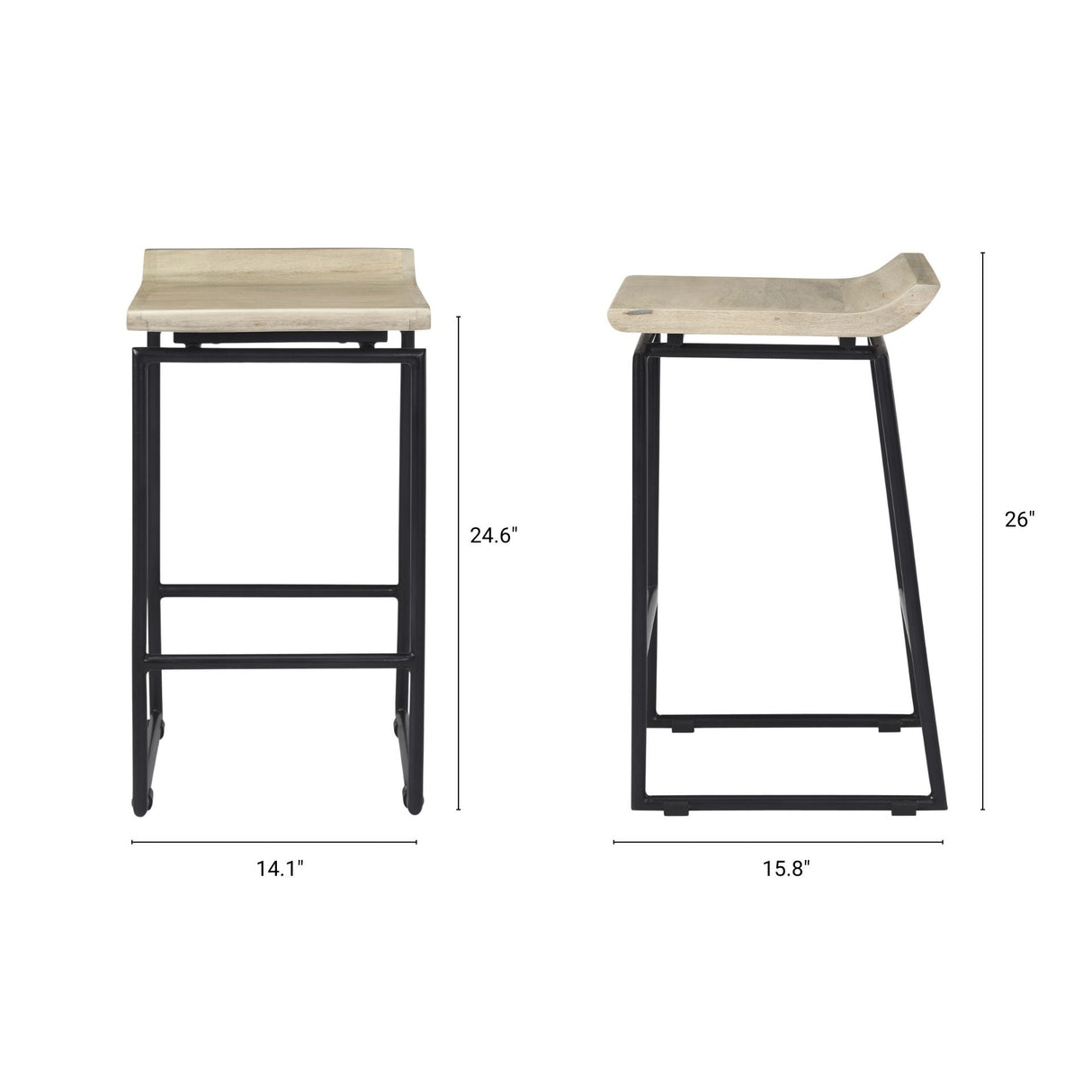 Givens Natural Wood W/Black Metal Counter Stool by Mercana at Eve Furniture