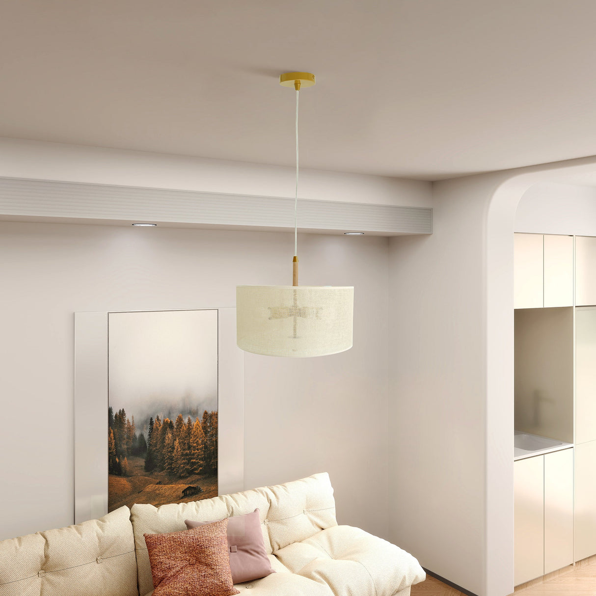 Glacier Pendant Lamp - Oak + Natural + Gold by Ashcroft Furniture at Eve Furniture