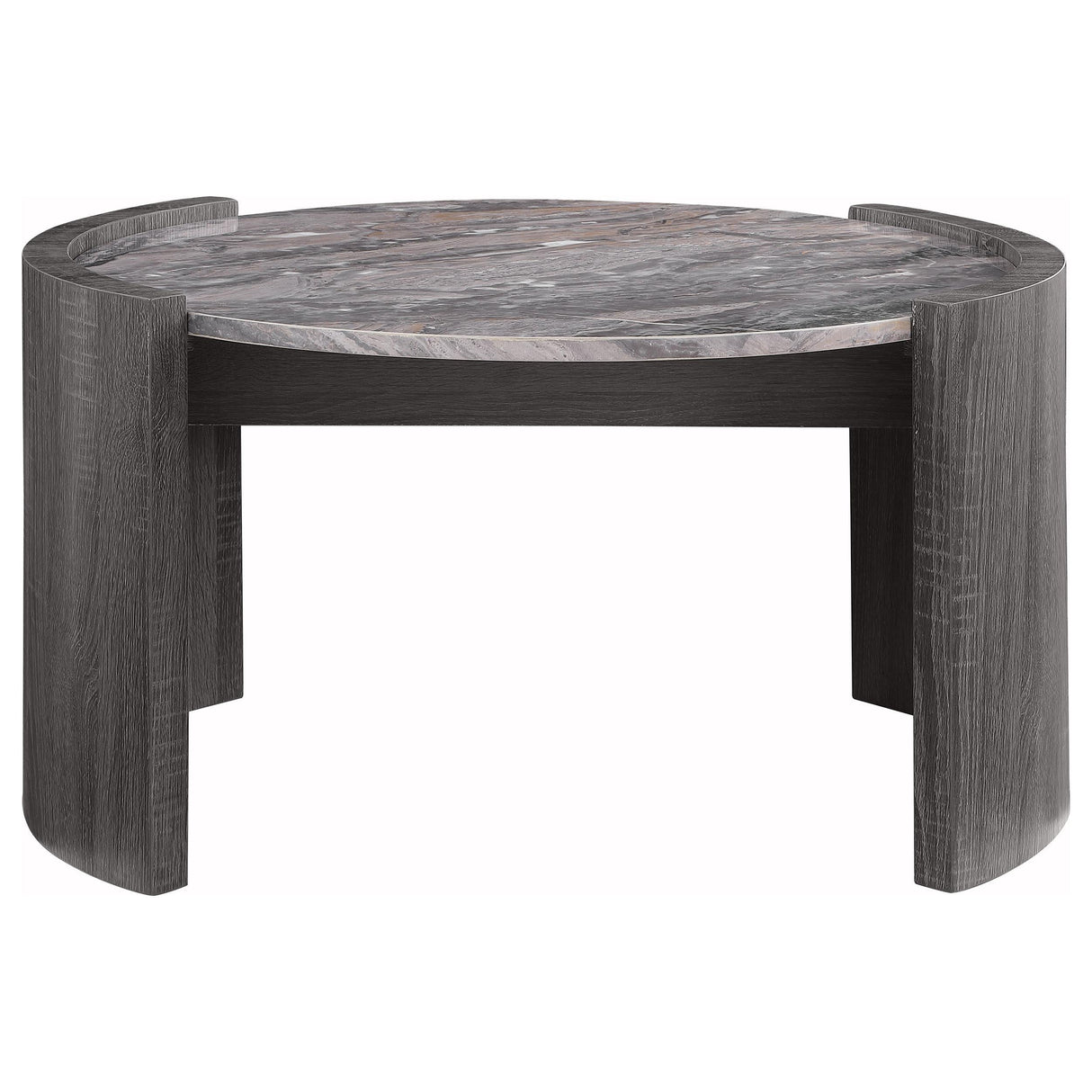 Gladstone Distressed Gray Round Faux Marble Top Coffee Table by Coaster at Eve Furniture