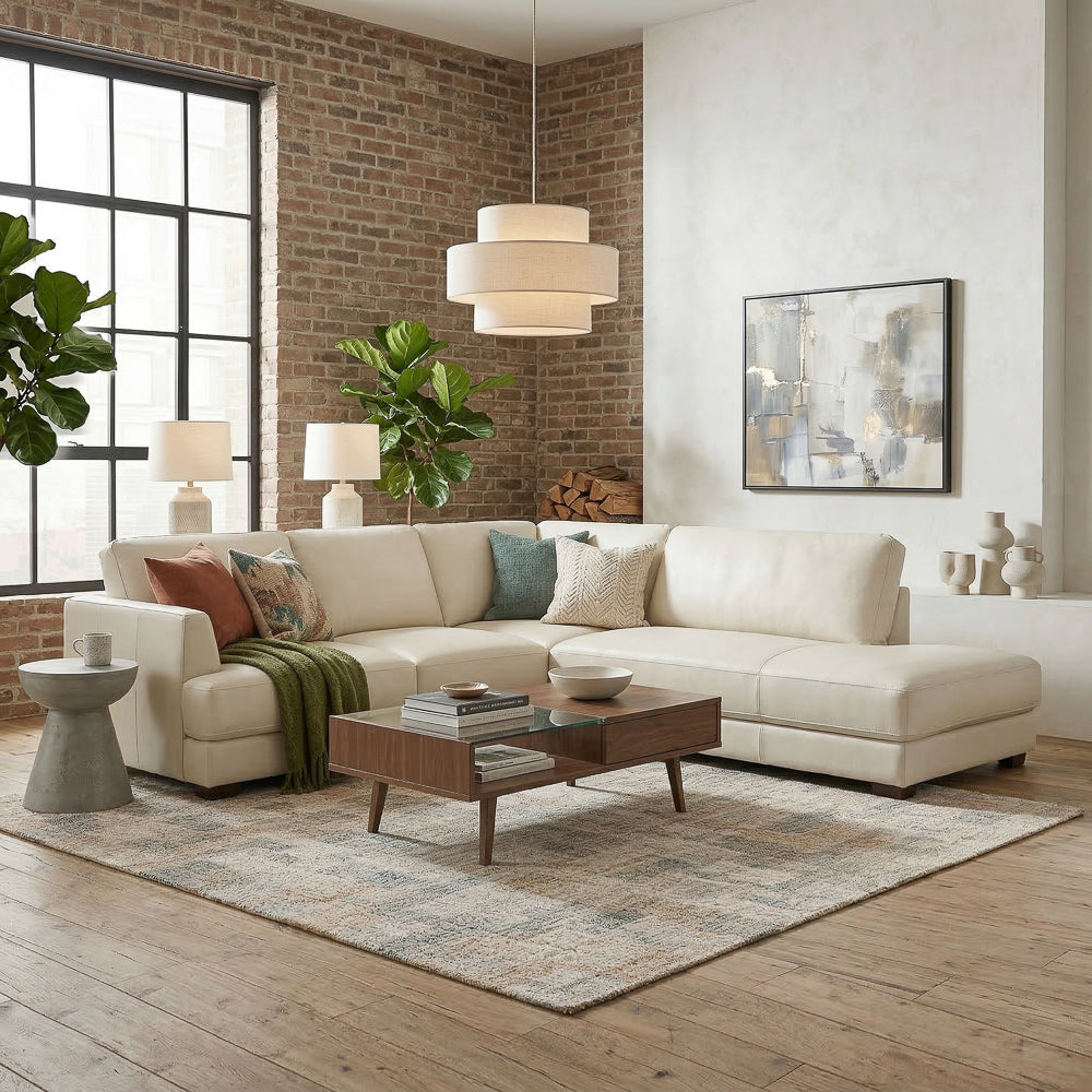 Glander Real Beige Leather Right-Facing Sectional by Ashcroft Imports at Eve Furniture