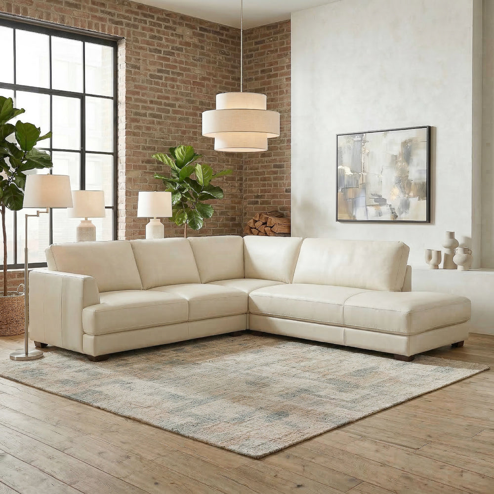 Glander Real Beige Leather Right-Facing Sectional by Ashcroft Imports at Eve Furniture