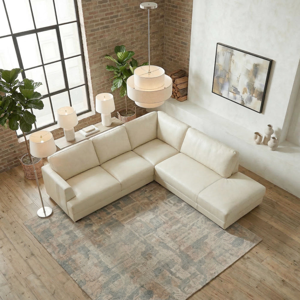 Glander Real Beige Leather Right-Facing Sectional by Ashcroft Imports at Eve Furniture