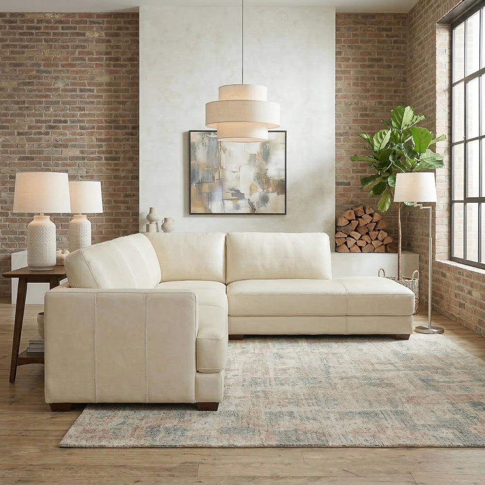 Glander Real Beige Leather Right-Facing Sectional by Ashcroft Imports at Eve Furniture