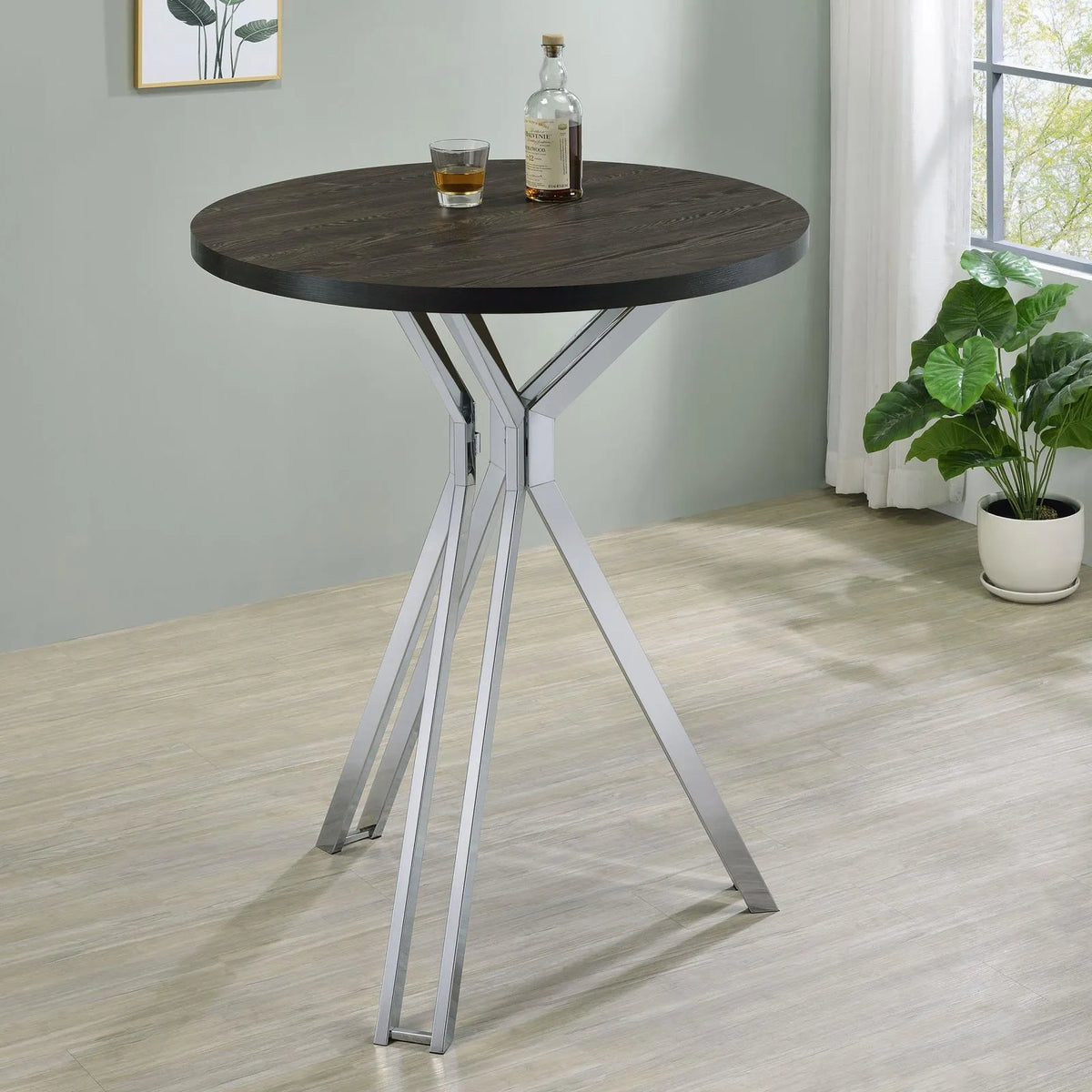 Glenbrook Satin Nickel Round Glass Top Bar Table by Coaster at Eve Furniture