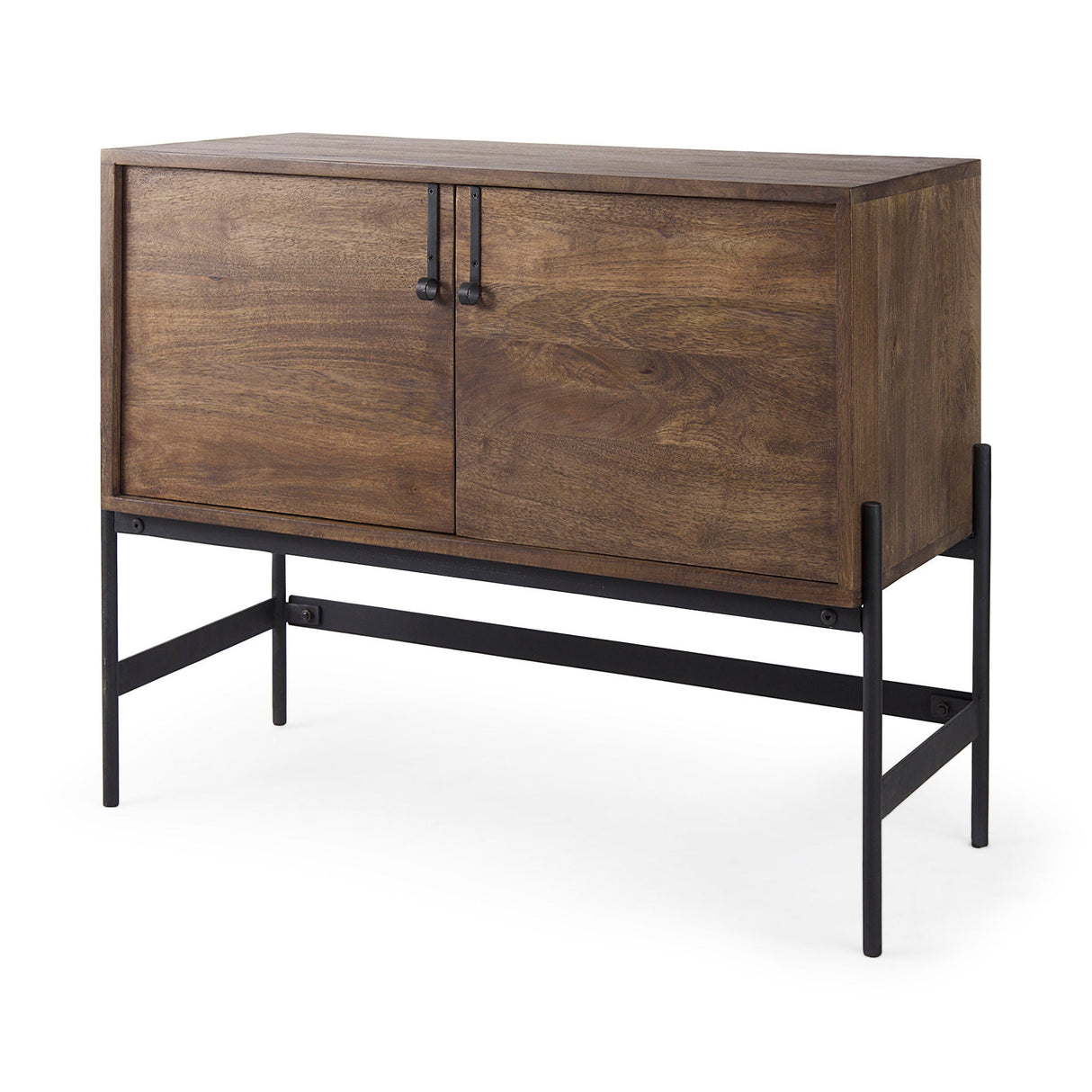 Glenn 38L x 16W x 30H Dark Brown Wood w/ Black Iron Frame, 2 Door Accent Cabinet by Mercana at Eve Furniture