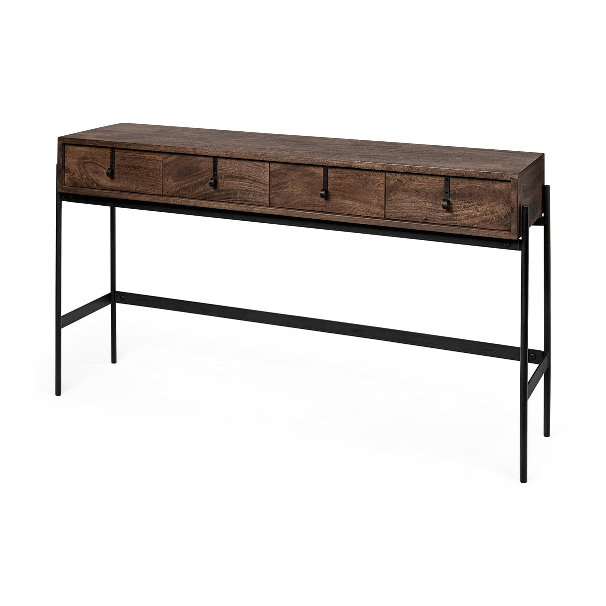 Glenn III Dark Brown Wood w/ Black Iron Frame, 4 Drawer Console Table by Mercana at Eve Furniture