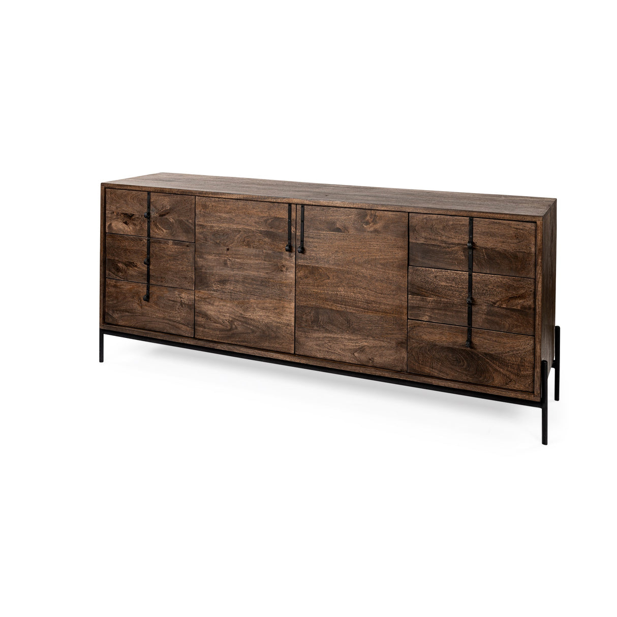 Glenn VI Dark Brown Wood Frame w/ Black Iron Accent, 6 Drawer, 2 Door Cabinet Sideboard by Mercana at Eve Furniture