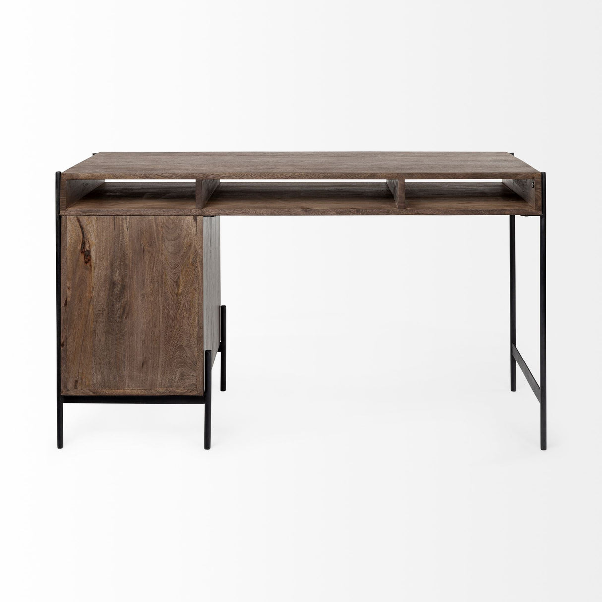 Glenn VII Dark Brown Wood w/ Black Iron Frame, 3 Drawer Office Desk by Mercana at Eve Furniture