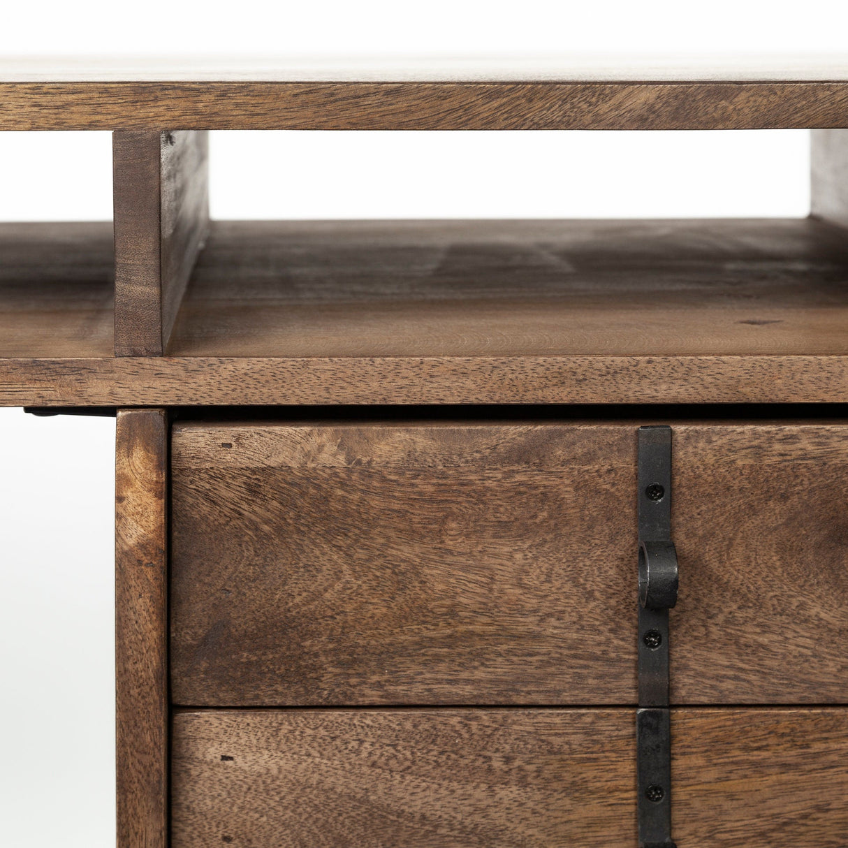 Glenn VII Dark Brown Wood w/ Black Iron Frame, 3 Drawer Office Desk by Mercana at Eve Furniture
