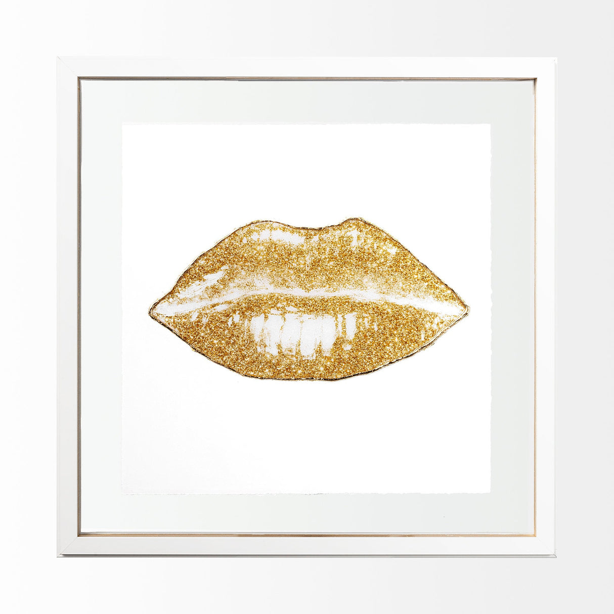 Glitter Lips II Gold by Victoria Barnes Hand Embellished Textured Framed Art Print Matted under Glas by Mercana at Eve Furniture