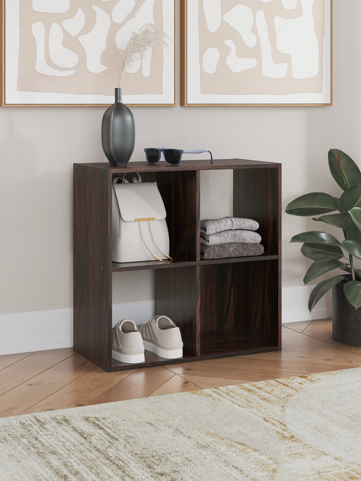 Glosmount Cherry/Light Brown Four Cube Organizer by Ashley at Eve Furniture