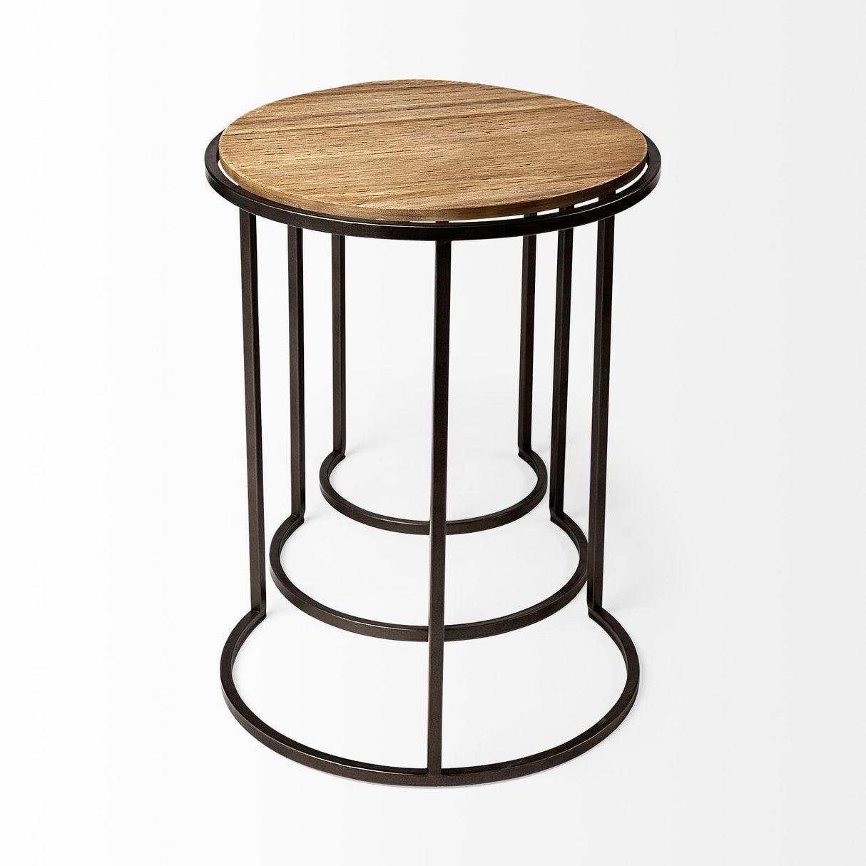 Glover (Set of 3) 20L x 20W Brown Wood Round Top W/Metal Nesting Accent Tables by Mercana at Eve Furniture