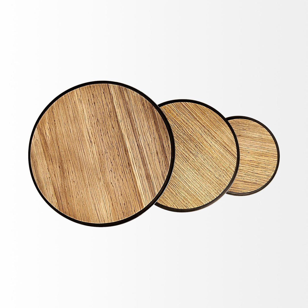 Glover (Set of 3) 20L x 20W Brown Wood Round Top W/Metal Nesting Accent Tables by Mercana at Eve Furniture