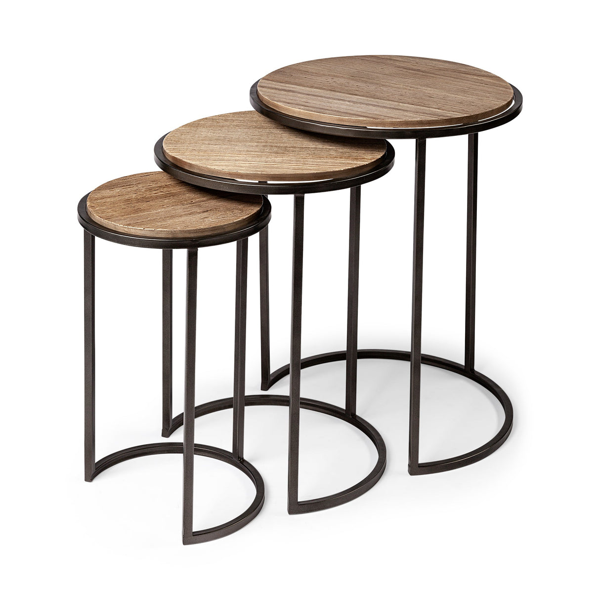 Glover (Set of 3) 20L x 20W Brown Wood Round Top W/Metal Nesting Accent Tables by Mercana at Eve Furniture