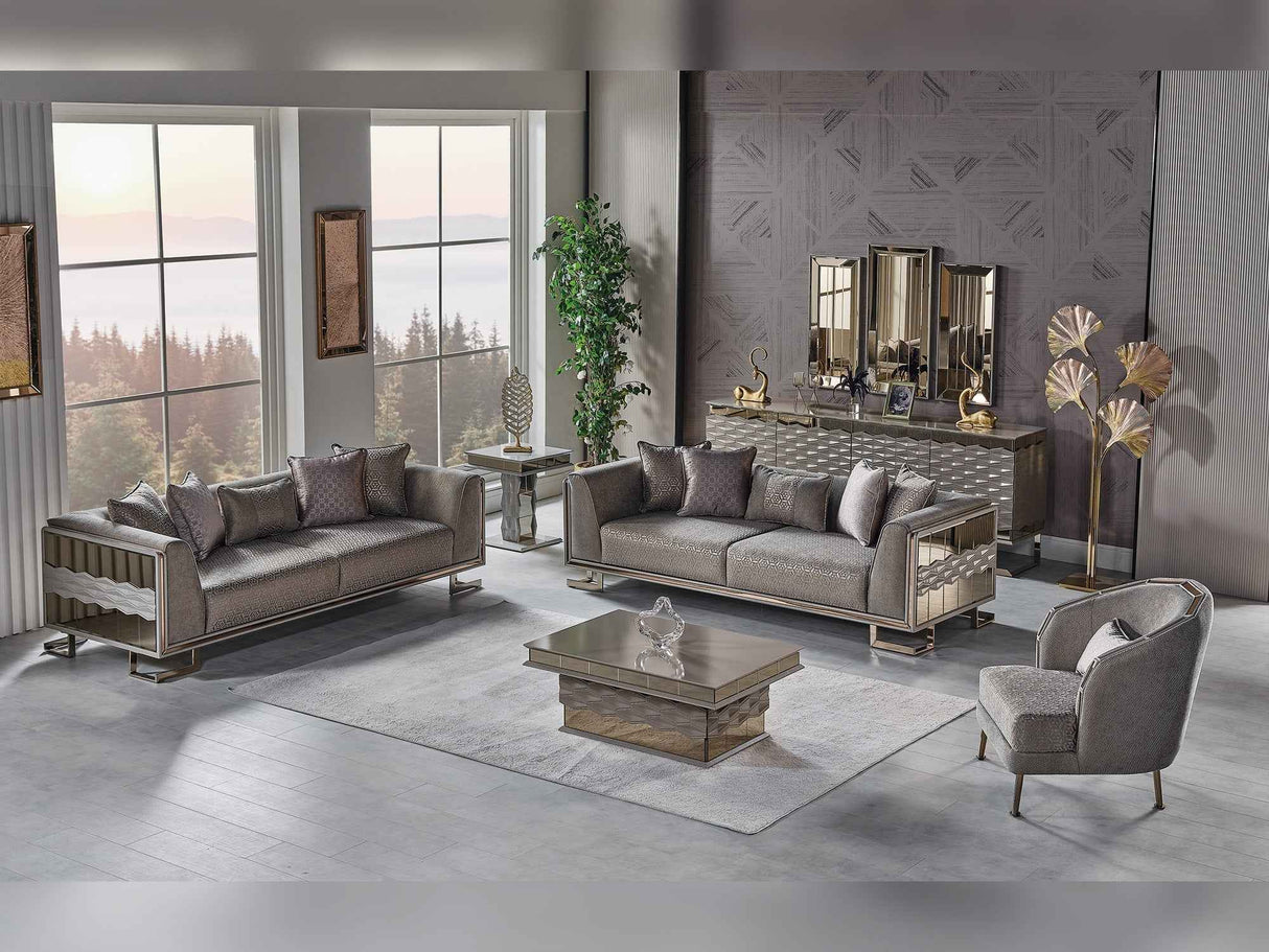 Gokce 4-pieces (2 Sofa & 2 Chair) Livingroom Set in Grey