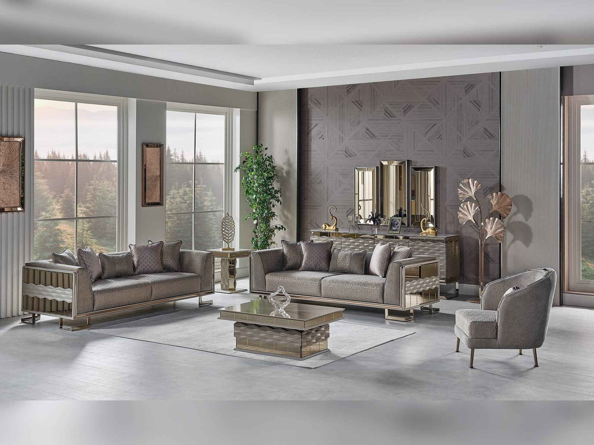 Gokce 4-pieces (2 Sofa & 2 Chair) Livingroom Set in Grey