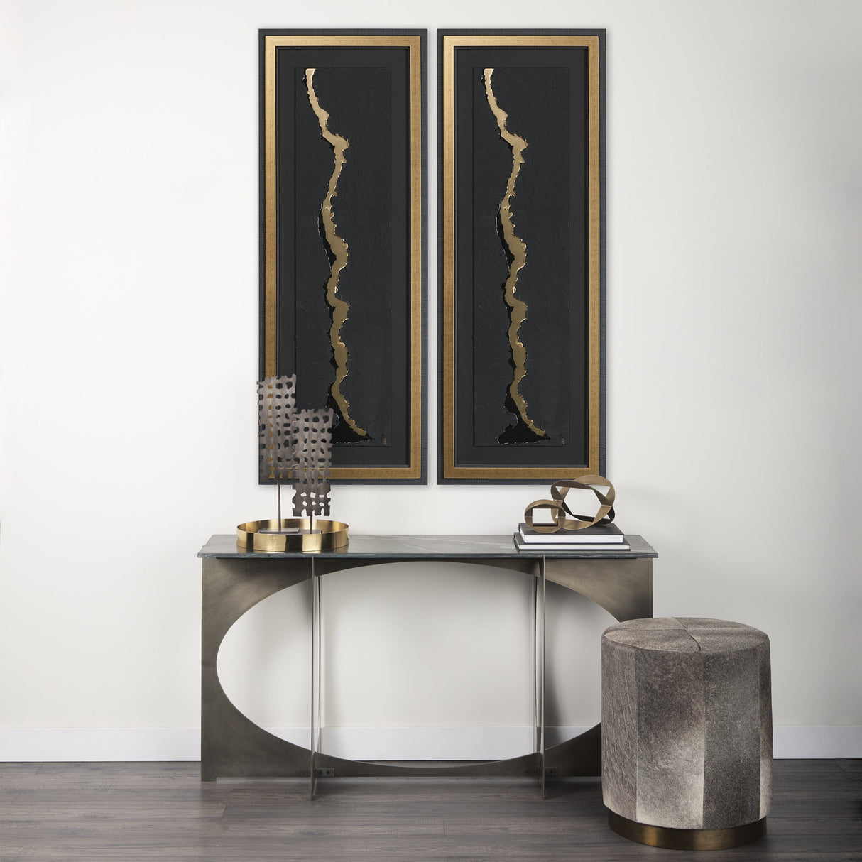 Gold River by Barbara Fleming a Hand Embelished Textured Framed Art Print Matted under Glass by Mercana at Eve Furniture