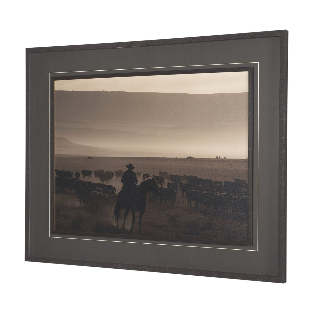 Golden Hour Cowboy Herd by Andreas Magnusson Textured FramedPhoto Print Matted under Glass by Mercana at Eve Furniture