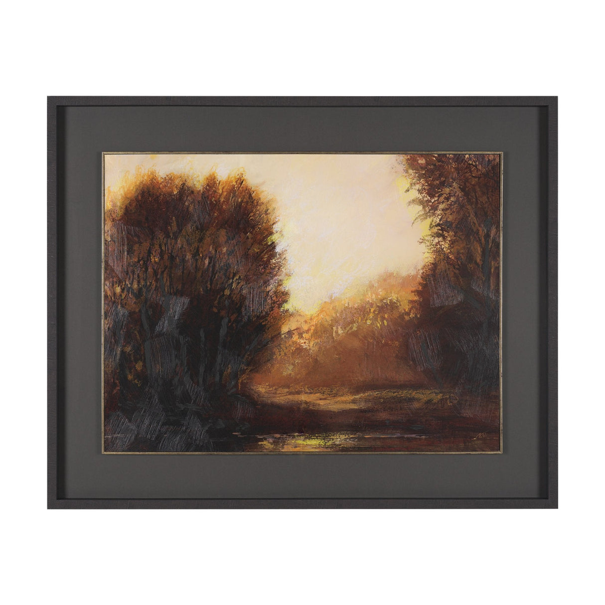 Golden Quiet II by Mercana Studio Hand-Embellished Textured Framed Artwork Matted under Glass by Mercana at Eve Furniture