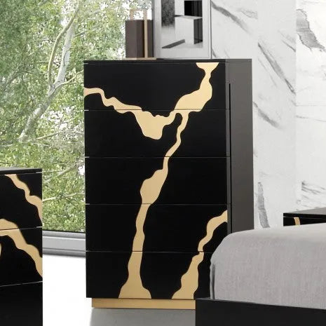 Goldsberg Black/Gold-Painted Pattern 5-Piece Queen Bedroom Set by Furniture of America at Eve Furniture