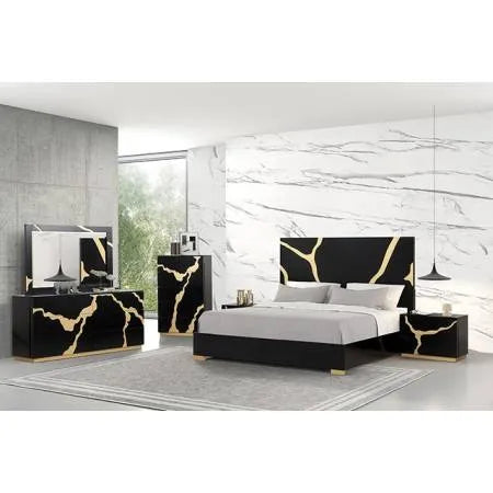 Goldsberg Black/Gold 4-Piece Queen Bedroom Set by Furniture of America at Eve Furniture