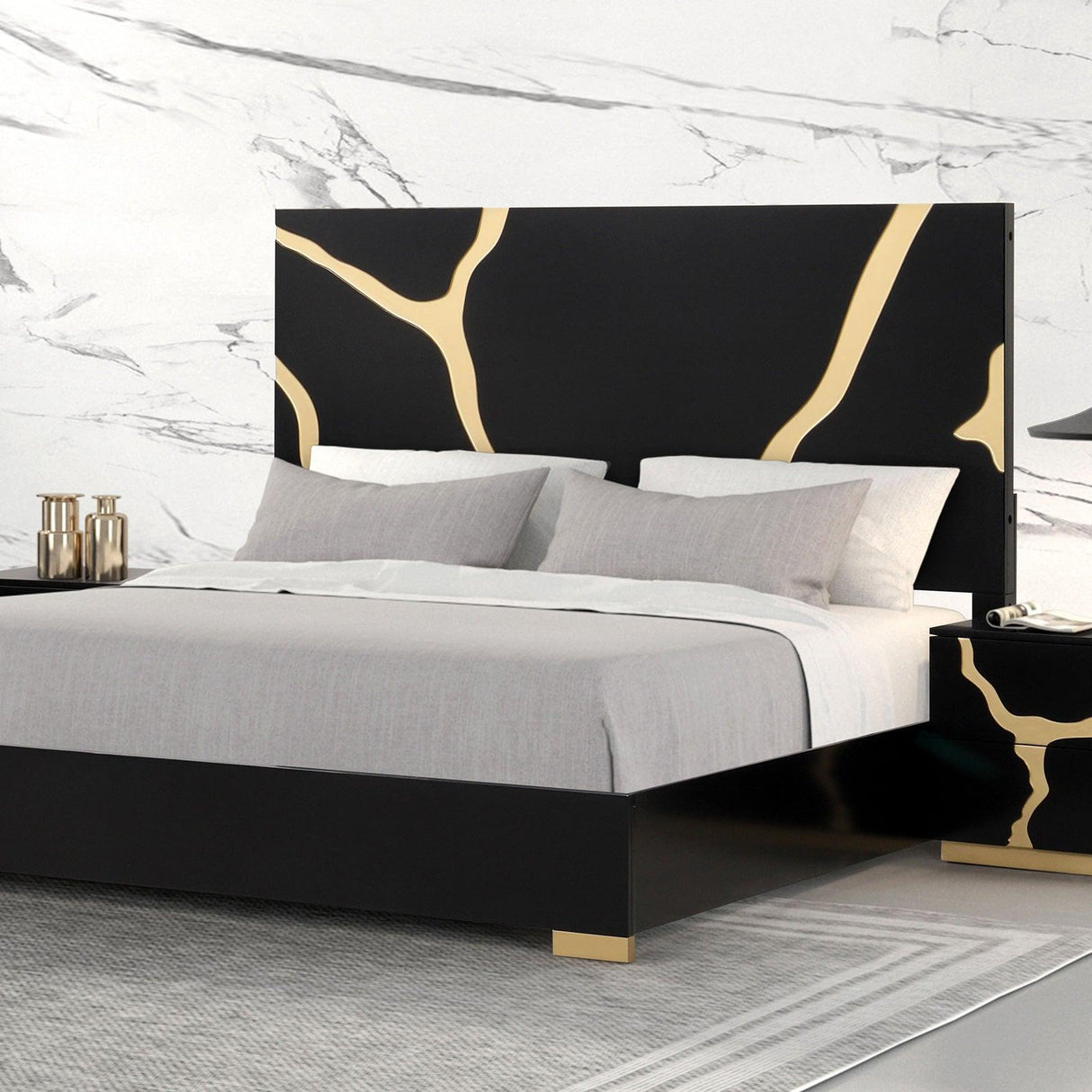 Goldsberg Black/Gold King Panel Bed by Furniture of America at Eve Furniture