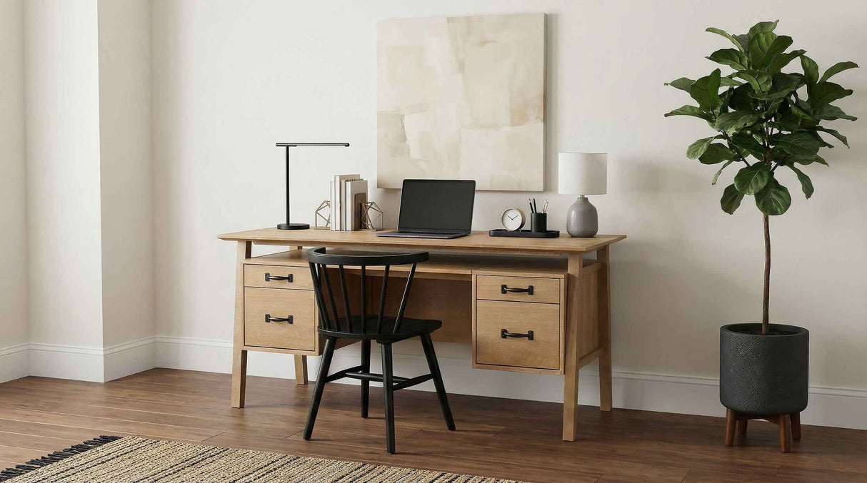 Goodson Distressed Light Brown 64-inch 4-Drawer Double Pedestal Computer Desk by Coaster at Eve Furniture