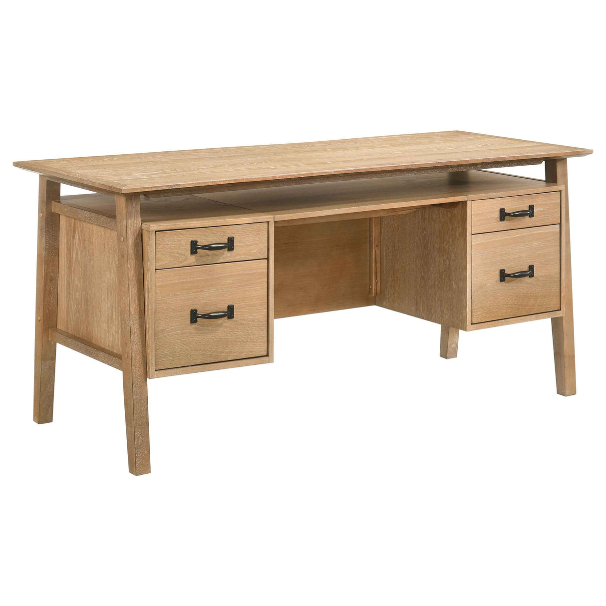 Goodson Distressed Light Brown 64-inch 4-Drawer Double Pedestal Computer Desk by Coaster at Eve Furniture