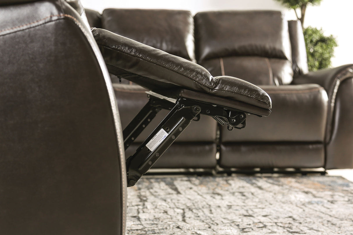 Gorgius Espresso Top Grain Leather Match Power Reclining Sofa & Loveseat by Furniture of America at Eve Furniture