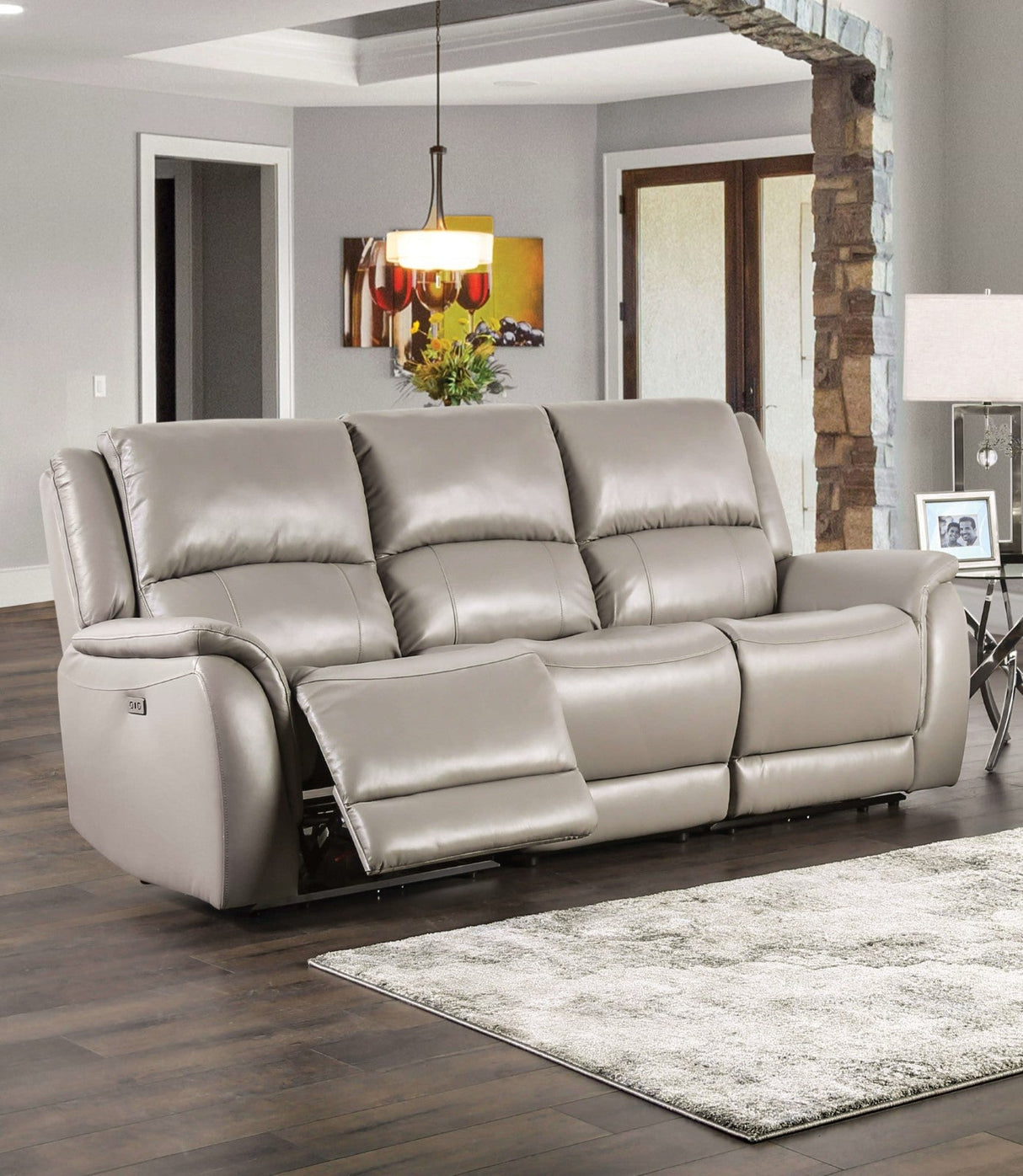 Gorgius Light Gray Top Grain Leather Match Power Reclining Sofa & Loveseat by Furniture of America at Eve Furniture
