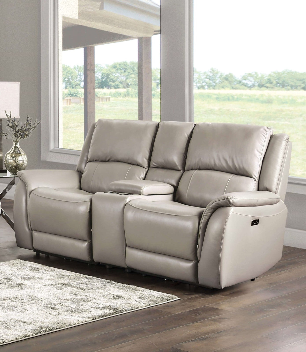 Gorgius Light Gray Top Grain Leather Match Power Reclining Sofa & Loveseat by Furniture of America at Eve Furniture