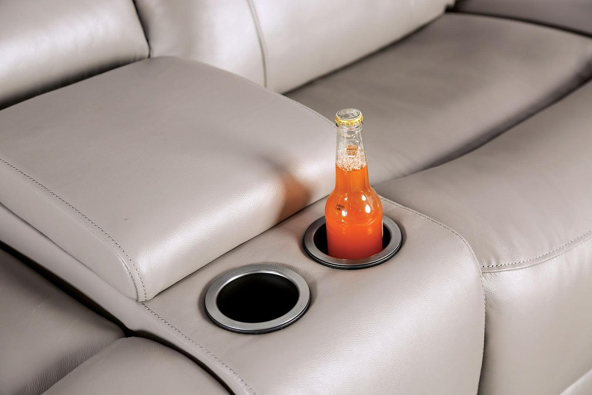 Gorgius Light Gray Leather Modular Power Reclining Sectional by Furniture of America at Eve Furniture