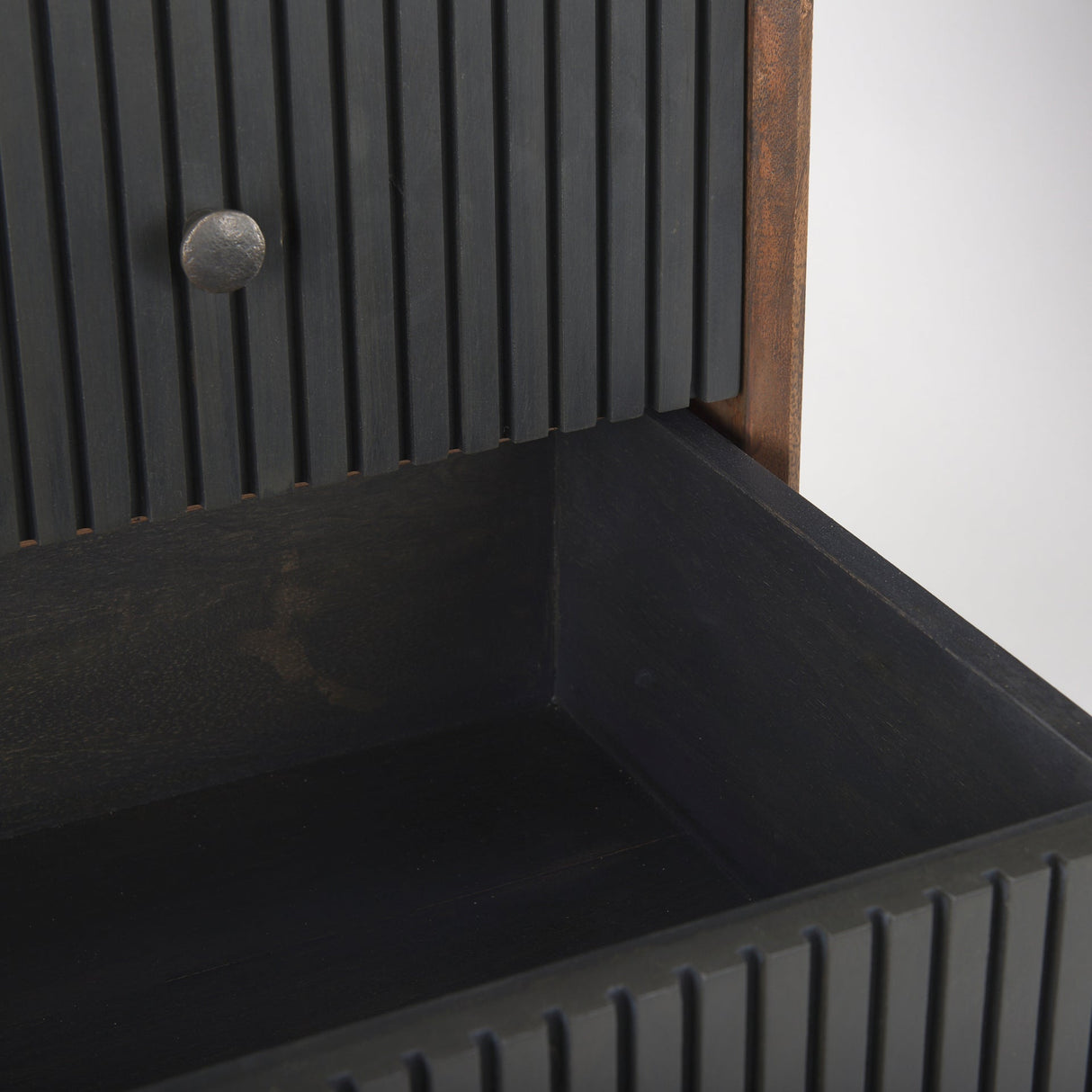 Grace 35.5L x 18.0W x 31.0H Medium Brown Wood W/Black Metal Frame 3 Drawer Accent Cabinet by Mercana at Eve Furniture