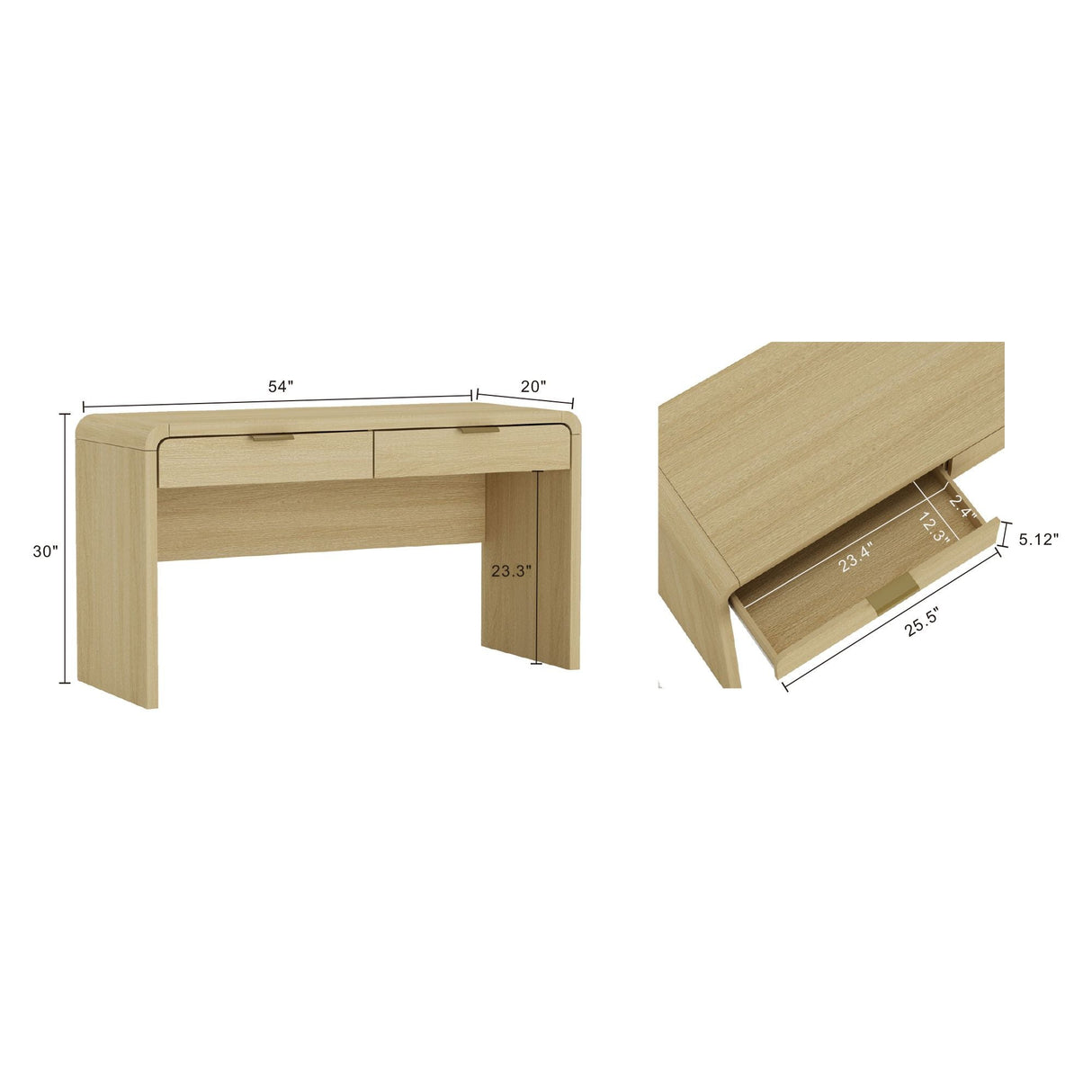Grace 54" Home Office Desk in Natural Oak and Gold by Manhattan Comfort at Eve Furniture