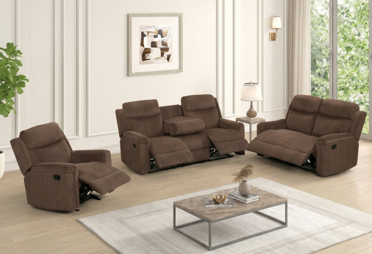 Grace Brown Corduroy 3-Piece Reclining Set by New Era Innovations at Eve Furniture