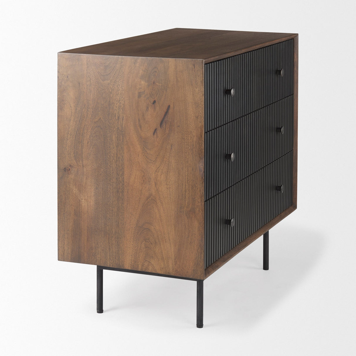 Grace Medium Brown Wood W/Black Metal Frame 3 Drawer Accent Cabinet by Mercana at Eve Furniture