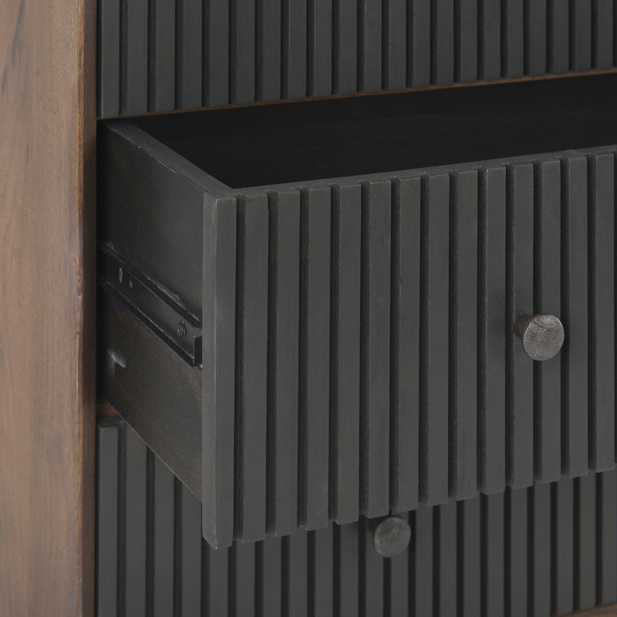 Grace Medium Brown Wood W/Black Metal Frame 3 Drawer Accent Cabinet by Mercana at Eve Furniture