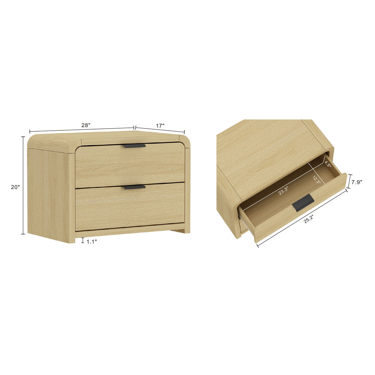 Grace Nightstand in Natural Oak and Black (set of 2) by Manhattan Comfort at Eve Furniture