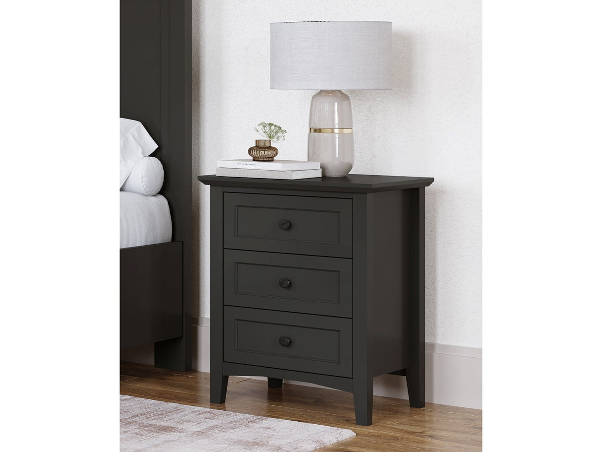 Grace Three Drawer Nightstand in Raven Black by Modus Furniture at Eve Furniture
